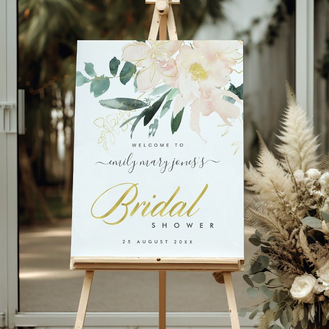 Mjukt rosafärgat blomstervattenfärg bröllopsdusch  poster (Skapare uppladdad)