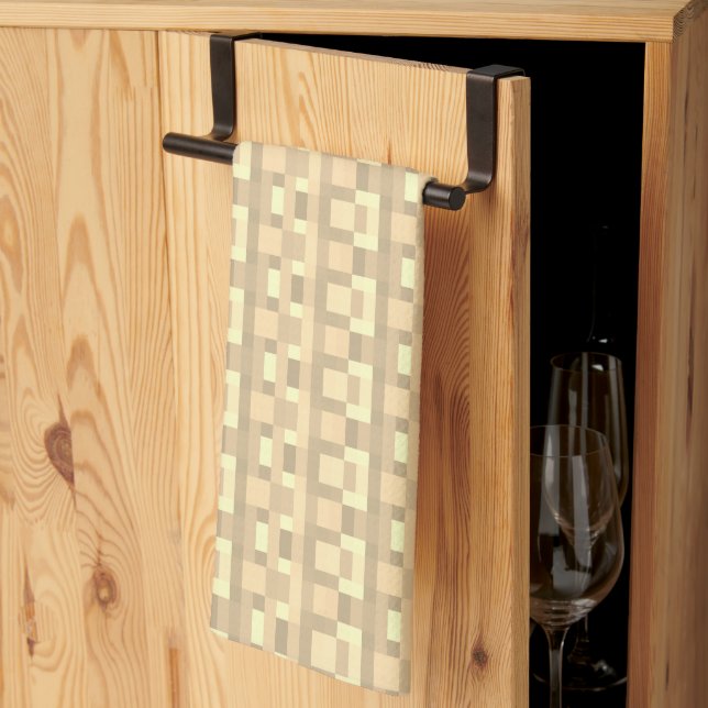 Mjukt rutnät för brunbeige gult kökshandduk (Thirds Fold)
