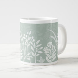 Mjukt Salviagrönt Blommigt Folkligt Botaniskt Träd Jumbo Mugg
