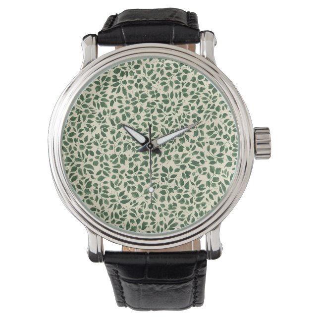 Mjukt Salviagrönt Botaniskt Blad Mönster Armbandsur (Framsida)