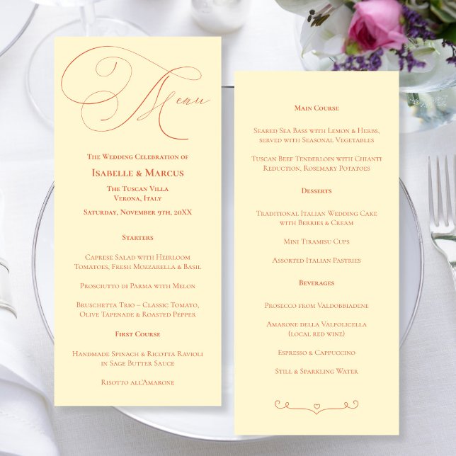 Mjukt solnedgångsfärgat bröllopsmeny meny (Soft Sunset Hues Wedding Menu)