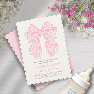 Mjukt sötad Rosa Snöre Coquette Baby Shower Inbjudningar