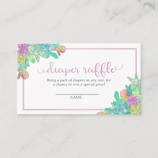 Mjukt succult & Cacti Girl Diaper Raffle Card Tilläggskort (Framsida)