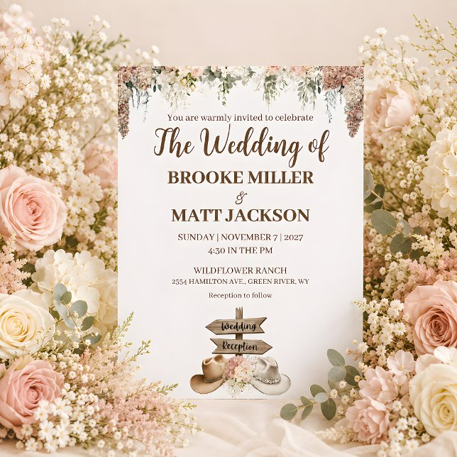 Mjukt talande rustik blombröllopsinbjudan (Softly Spoken Rustic Floral Wedding Invitation)