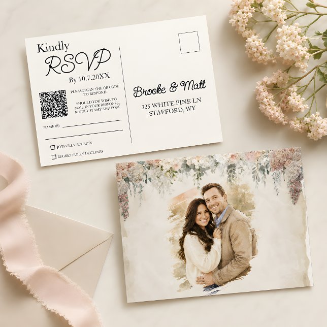 Mjukt talande rustik blomster-RSVP-kort Vykort (Softly Spoken Rustic Floral RSVP Response Postcard)