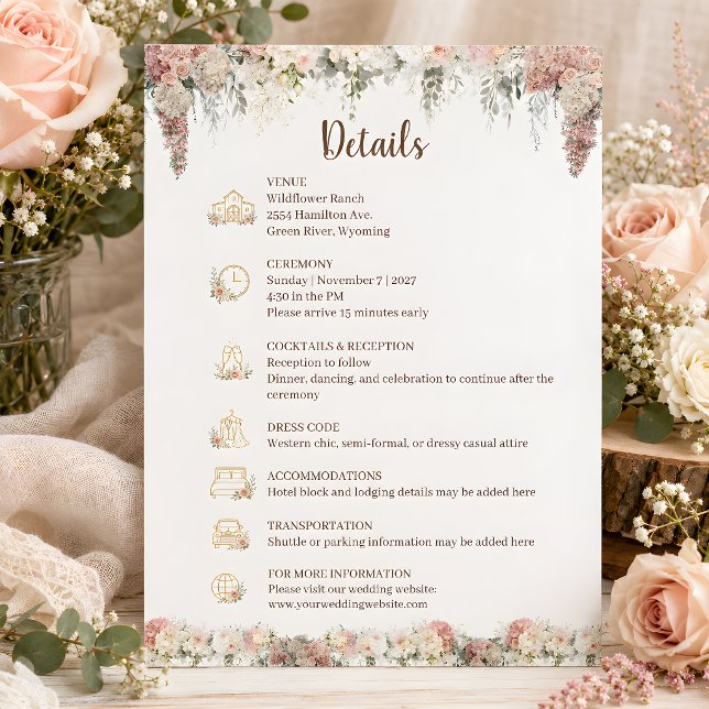 Mjukt talande rustikalt blommigt inklusionskort tilläggskort (Softly Spoken Rustic Floral Enclosure Details Card)