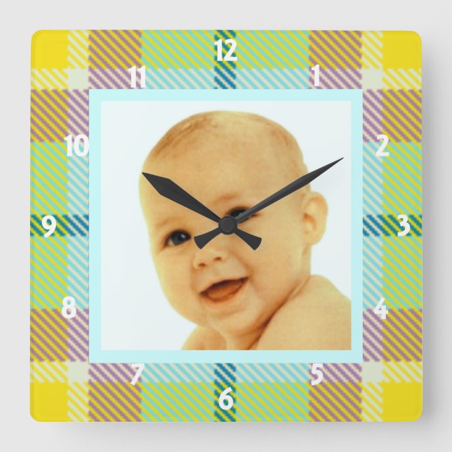 Mjukt Tartan Photo Ram Wall Clock Fyrkantig Klocka (Framsida)