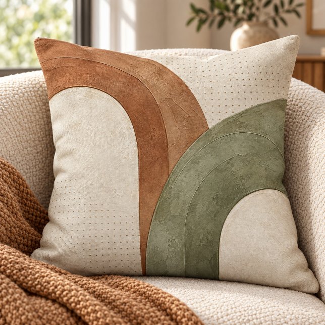 Mjukt Valvböjd Samtalskudde Kudde (Styled preview of the 16 x 16 inch cotton throw pillow, with the same printed artwork on both sides. Painted textures and dots are printed details. Decorative props are not included.)