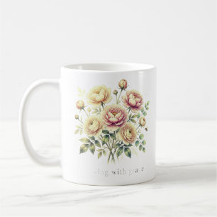 Mjukt vattenfärg Peony-bukett.... Kaffemugg