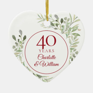 Mjukt vattenfärgblad 40-årsjubileum julgransprydnad keramik