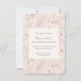 Mjukt vattenfärgsblommigt neutralt beige inbjudnin inbjudningar