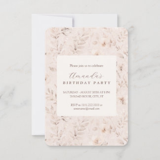 Mjukt vattenfärgsblommigt neutralt beige inbjudnin inbjudningar