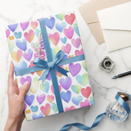 Mjukt Vattenfärgspastellhjärtan Valentine-presentp Presentpapper