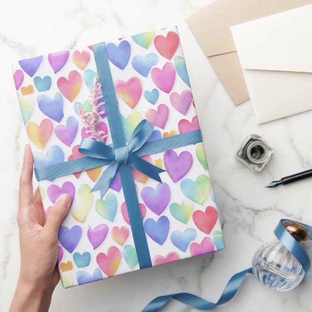 Mjukt Vattenfärgspastellhjärtan Valentine-presentp Presentpapper (Gifting)