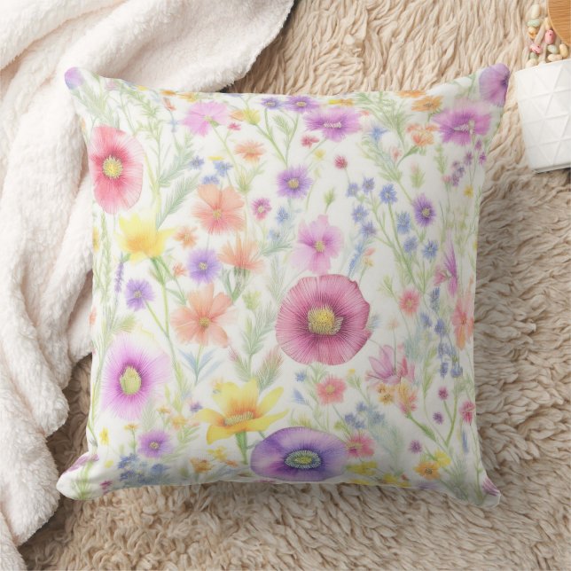 mjukt vildblommotiv i pastellfärger kudde (Filt)