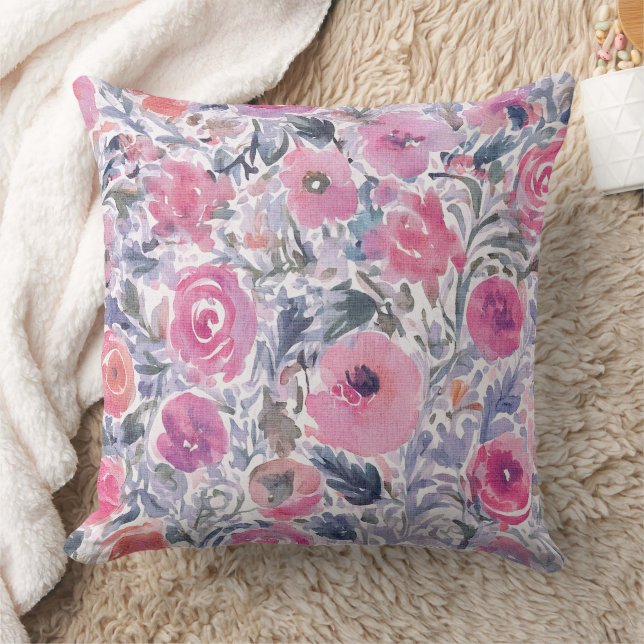 mjukt vildblommotiv i pastellfärger kudde (Filt)