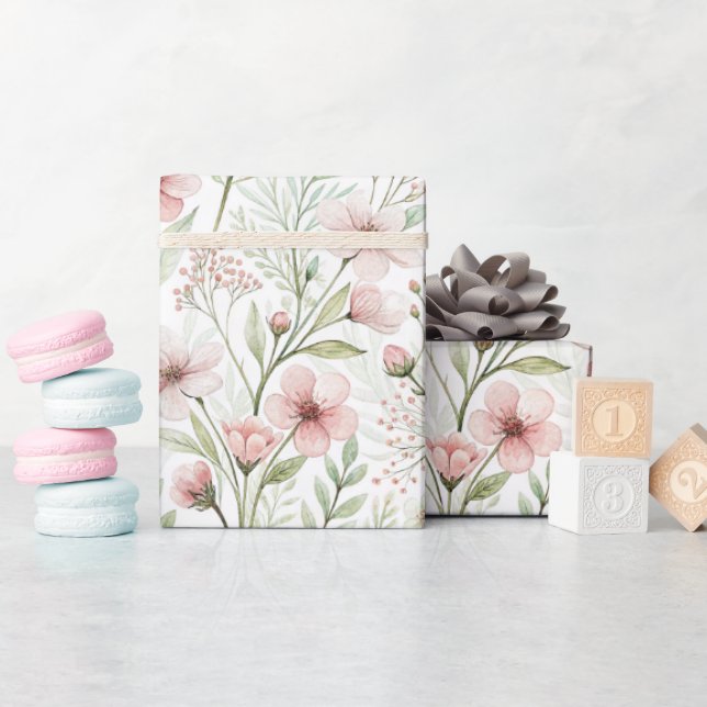 Mjukt Vildblomsutskrift | Rosenskiftande & Jadevat Presentpapper (Baby Shower)