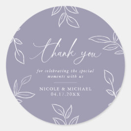 Mjukt Violet Elegant Löv Bröllop Tack Runt Klistermärke