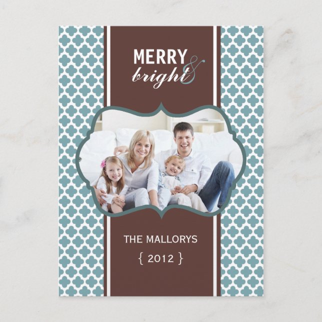 Mjukt vykort för merry och Bright Blue Quatrefoil  (Framsida)