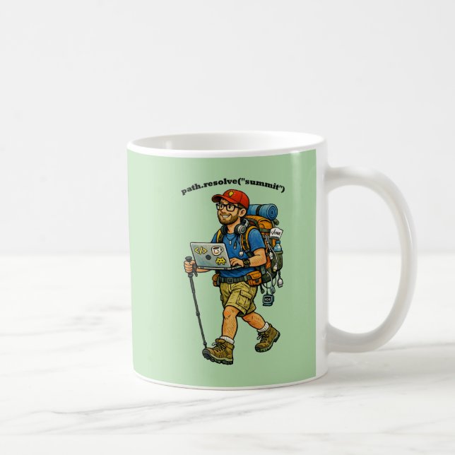 Mjukvaruingenjör som går på vandring med ryggsäck  kaffemugg (Höger)