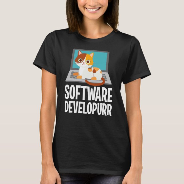 Mjukvaruutvecklare Programmerings skämt Söt katt B T Shirt (Framsida)