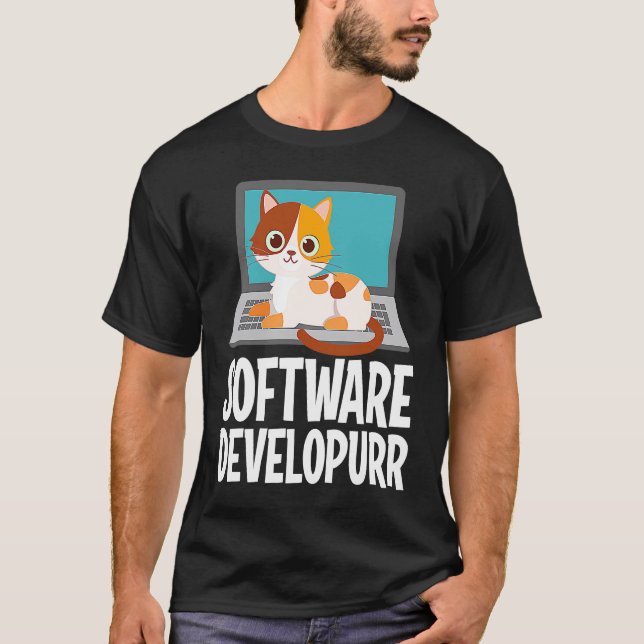 Mjukvaruutvecklare Programmerings skämt Söt katt B T Shirt (Framsida)