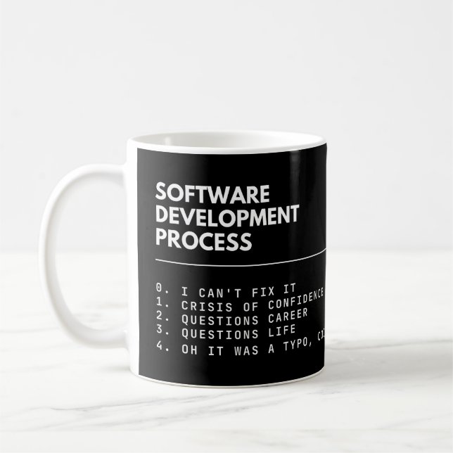 Mjukvaruutvecklingsprocess Rolig programmerare Kaffemugg (Vänster)