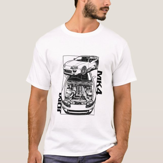 MK4 Legend - 2JZ Teknisk Motor Konst T Shirt (Framsida)