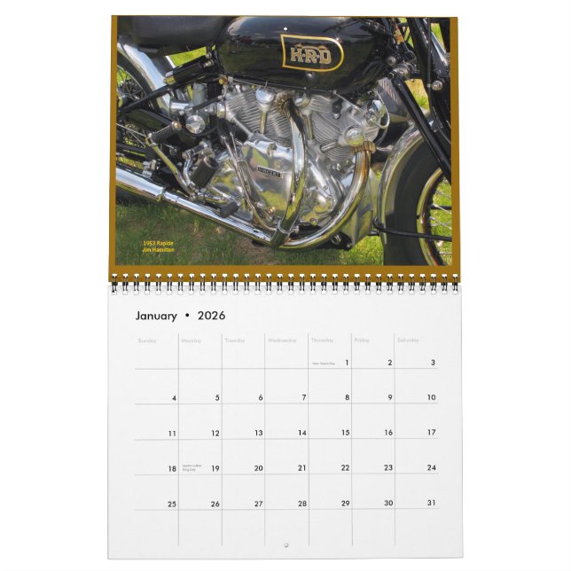 Mk V Edition! Vincent Motorcykelmotor 2012   Kalender (Jan 2026)
