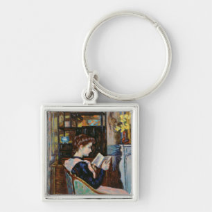 Mlle. Guillaumin läsning, 1907 Fyrkantig Silverfärgad Nyckelring
