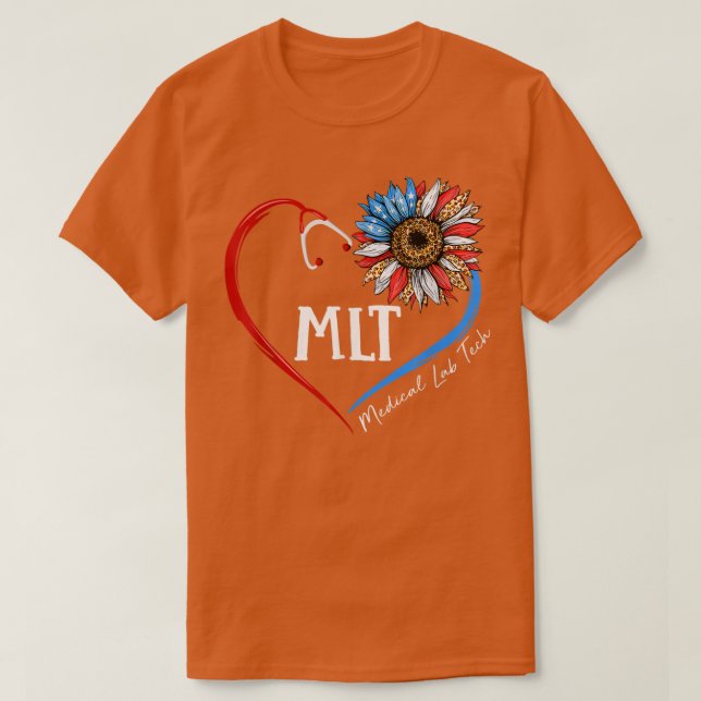 MLT Medical Lab Tech USA Sunflower Stethoscope Hea T Shirt (Design framsida)