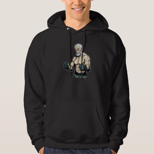 MMA Bearded Old Men Cage Fighter Free Fighting Fat Hoodie (Framsida)