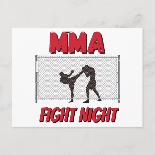 MMA Fight Natttext och Silhouette of Two Fighter Helg Vykort (Framsida)