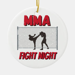 MMA Fight Night-text och siluett av två fighters Julgransprydnad Keramik