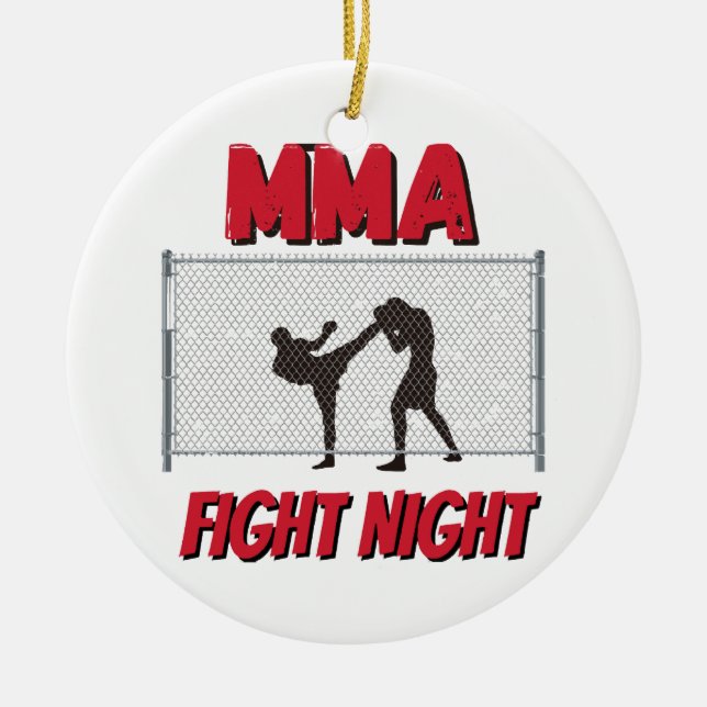 MMA Fight Night-text och siluett av två fighters Julgransprydnad Keramik (Framsidan)