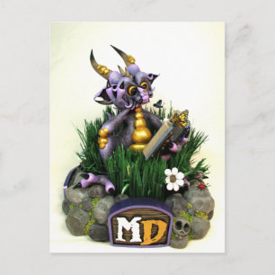MMD Lila Reading Dragon Postcard Vykort