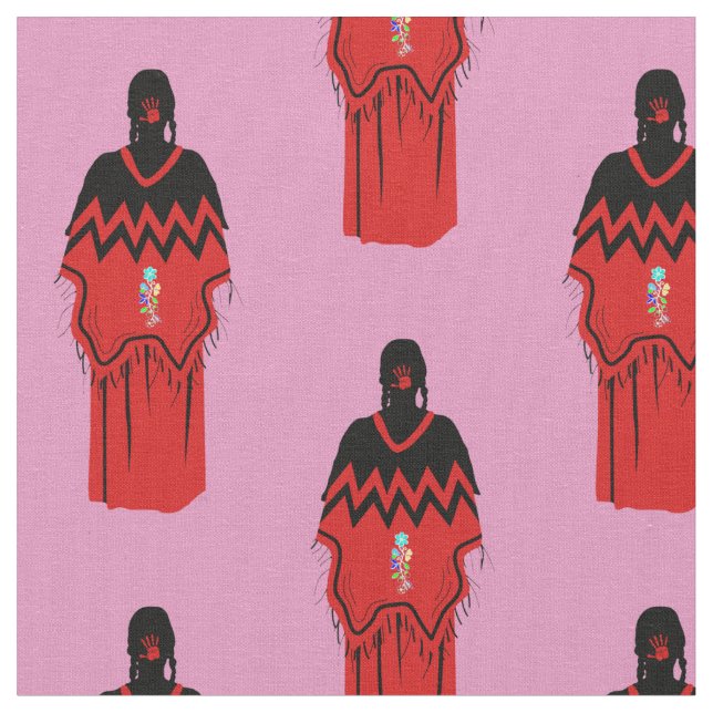 MMIW Kwe med Red Hand Mönster Rosa Fabric Tyg (Närbild)