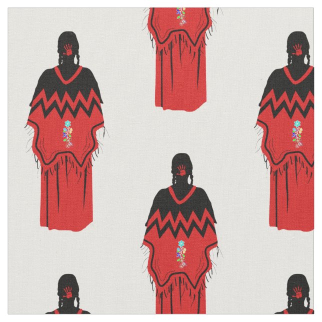 MMIW Kwe med Red Hand Mönster White Fabric Tyg (Närbild)