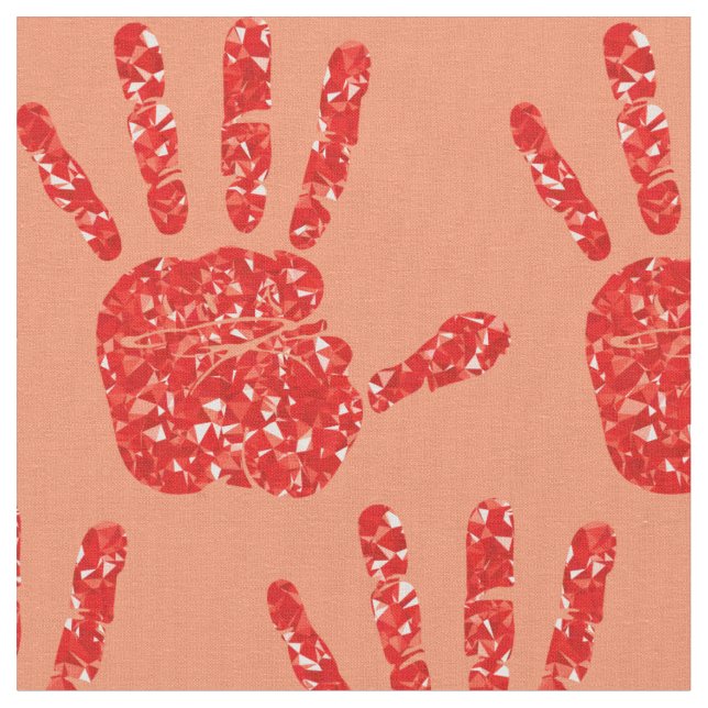 MMIW Red Hand Jeweled Mönster Salmon Tyg (Närbild)
