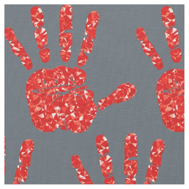 MMIW Red Hand Jeweled Mönster Slate Blue Grått Tyg (Närbild)