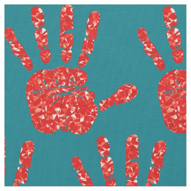 MMIW Red Hand Jeweled Mönster Turcos Tyg (Närbild)