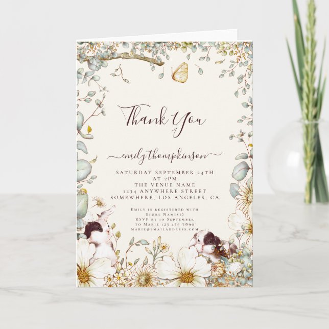 MMPLAT Bunnies Baby Shower Picnic Girl Boy Tack Kort (Framsida)