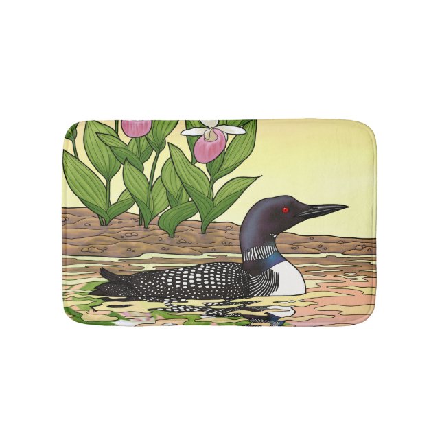 MN State Bird Flower Loon Dam Slipper Badrumsmatta (Framsidan)