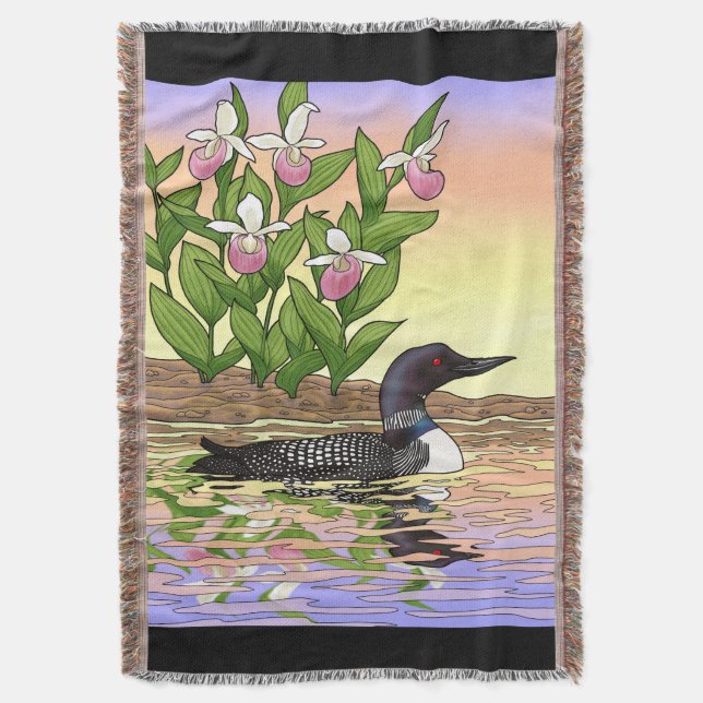 MN State Bird Flower Loon Dam Slipper Filt (Framsidan Vertikal)
