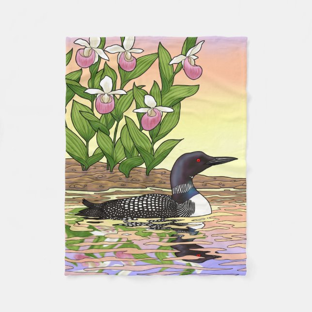 MN State Bird Flower Loon Dam Slipper Fleecefilt (Framsidan)