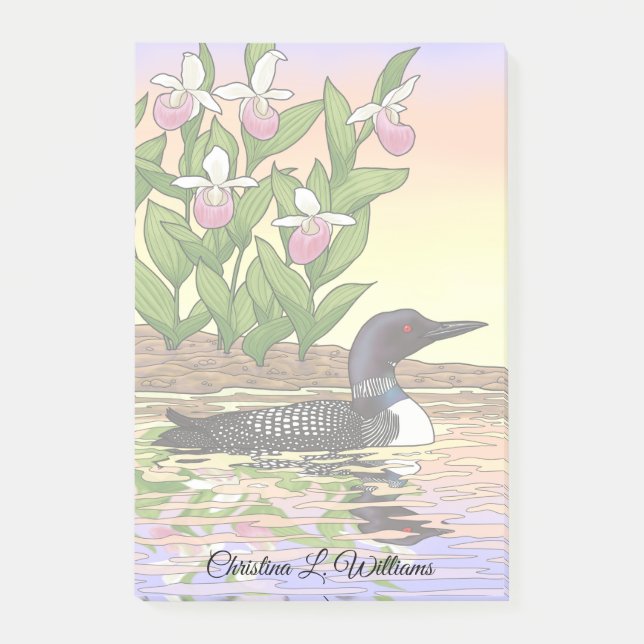 MN State Bird Flower Loon Dam Slipper Post-it Block (Framsida)