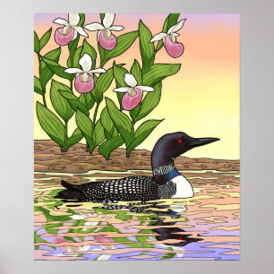 MN State Bird Flower Loon Dam Slipper Poster