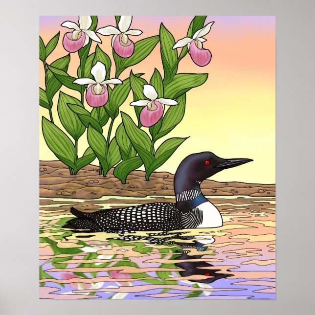 MN State Bird Flower Loon Dam Slipper Poster (Framsidan)