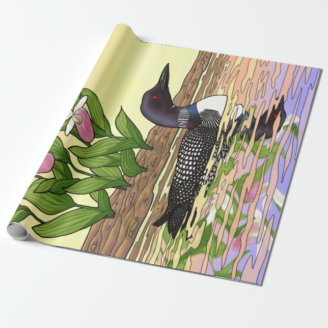 MN State Bird Flower Loon Dam Slipper Presentpapper (Utrullad)