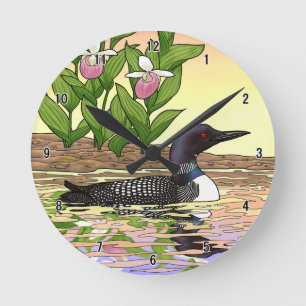 MN State Bird Flower Loon Dam Slipper Rund Klocka